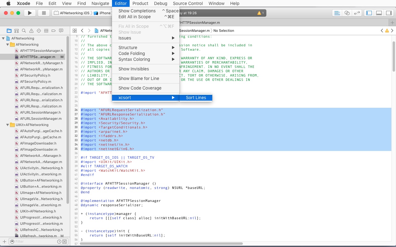 Sort Lines Xcode command